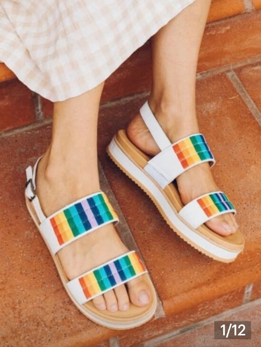 Soludos Remy City, Light Leather, Rainbow Stripe Embroidered Sandals